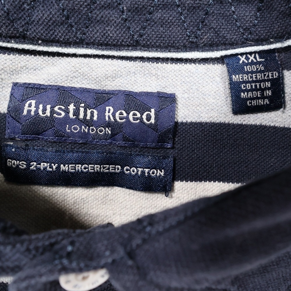 Austin Reed Polo Shirt Mens XXL Blue Excellent Striped Mercerized Cotton - Picture 5 of 6